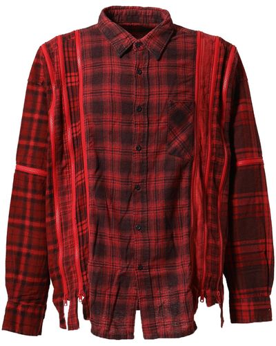 Rebuild by Needles Flannel Shirt -> 7 Cuts Zipped Wide Shirt - Red