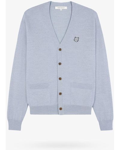 Maison Kitsuné Cardigan in lana con patch Fox frontale - Blu