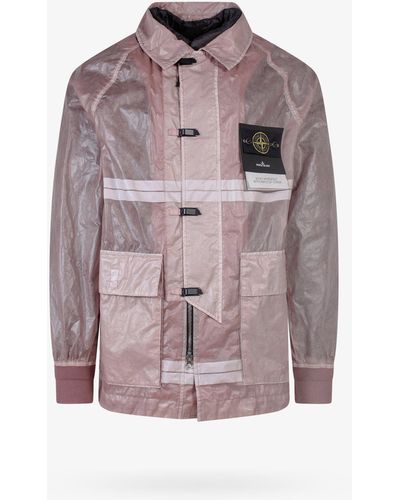 Stone Island Closure With Zip Printed Jackets - Pink