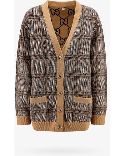 Gucci Cardigan in lana con motivo madras - Marrone
