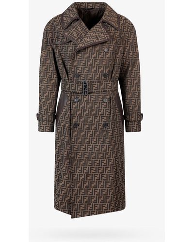 Fendi Double-breasted Leather Trench Coats - Brown