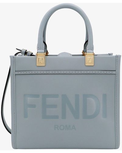 Fendi Sunshine Logo Embossed Small Tote Bag - Blue