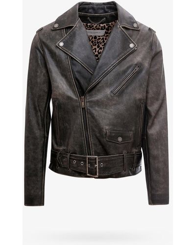 Golden Goose Giacca in pelle distressed - Nero