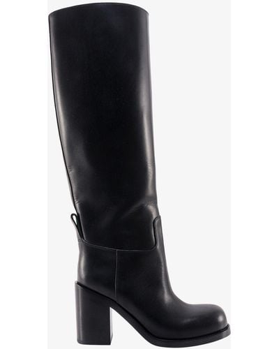 Bottega Veneta Rounded Toe Leather Stitched Profile Boots - Black