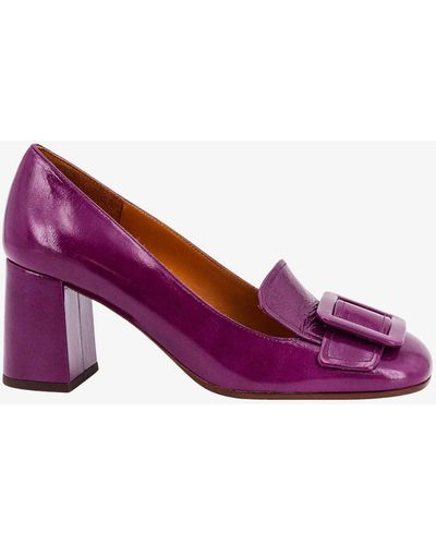 Chie Mihara Squared Toe Wide Heel Leather Pumps - Purple