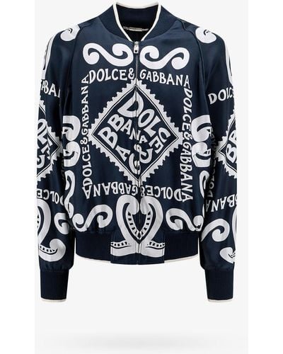 Dolce & Gabbana Marina Print Silk Bomber Jacket - Blue