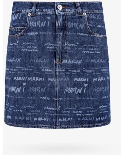 Marni Cotton Closure With Zip Printed Skirts - Blue