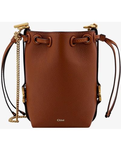 Chloé Micro Marcie Bucket Bag In Grained Leather - Brown