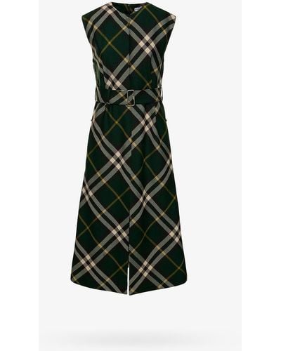 Burberry Check Motif Wool Midi Dress - Green