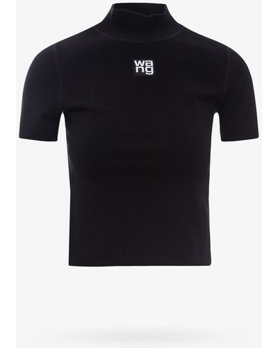 Alexander Wang Short Sleeve Ribbed Profile High Collar T-shirts - Black