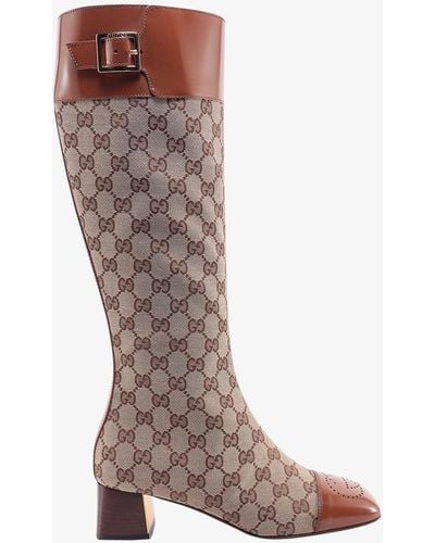 Gucci Squared Toe Leather Zip Closure Boots - Brown