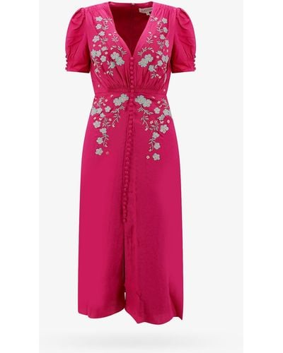 Saloni Short Sleeve Silk Zip Closure Printed Dresses - Pink