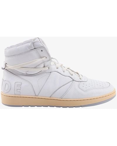 Rhude Leather Lace-up Embossed Logo Trainers - White
