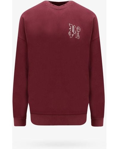Palm Angels Crew Neck Long Sleeves Ribbed Profile Sweatshirts - Red