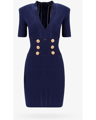 Balmain Knit Minidress With Embossed Buttons - Blue