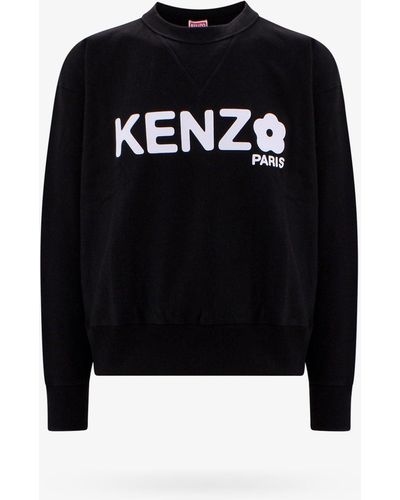 KENZO Crew Neck Long Sleeves Cotton Ribbed Profile Printed Sweatshirts - Black