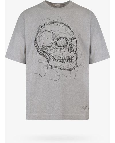 Alexander McQueen Crew Neck Cotton Printed T-shirts - Gray