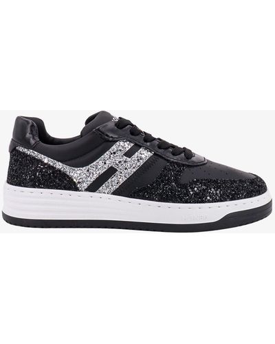 Hogan Leather Sneakers With Glitter Detail - Black