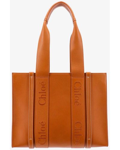 Chloé Leather Lined Shoulder Bags - Orange
