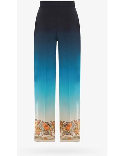 Etro Silk Closure With Zip Printed Pants - Blue