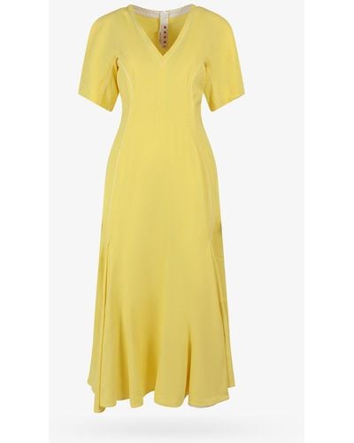Marni V-neck Closure With Zip Stitched Profile Long Dresses - Yellow