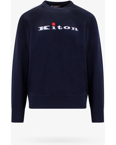Kiton Crew Neck Long Sleeves Cotton Printed Sweatshirts - Blue
