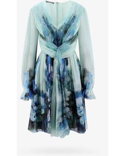 Alberta Ferretti Long Sleeves Silk Closure With Zip Dresses - Blue