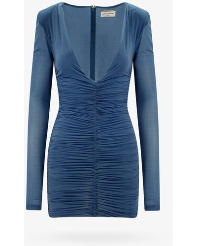 Saint Laurent V-neck Closure With Zip Dresses - Blue