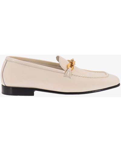 Jimmy Choo Squared Toe Leather Loafers - Natural