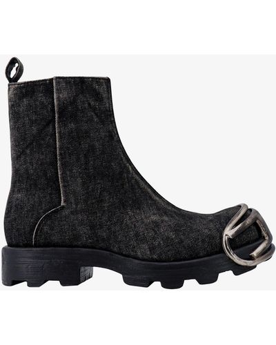 DIESEL Oval-D Cotton Denim Combat Boots - Black