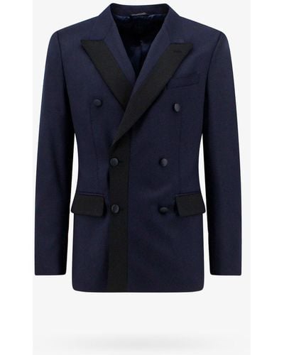 Dolce & Gabbana Silk Peak Lapel Blazers E Vests - Blue
