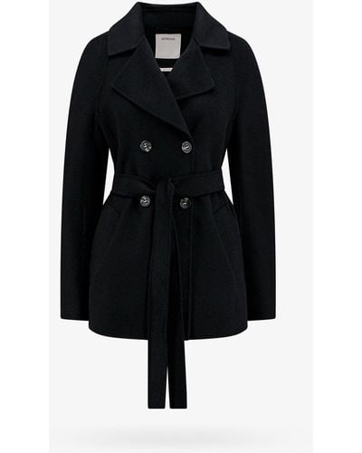 Sportmax Double-breasted Unlined Trench Coats - Black
