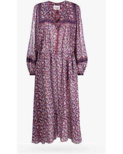 Isabel Marant Crew Neck Long Sleeves Cotton Unlined Long Dresses - Purple