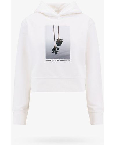 Palm Angels Long Sleeves Crop Fit Cotton Hooded Printed Sweatshirts - White
