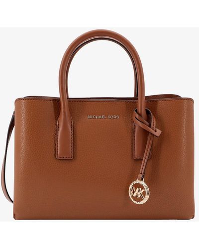 Michael Kors Leather Handbag With Metal Monogram - Brown
