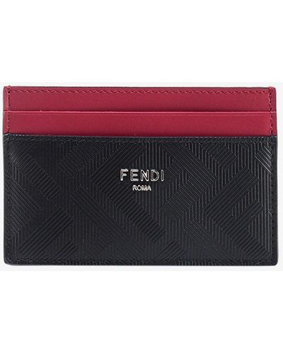 Fendi Leather Stitched Profile Wallets - Red
