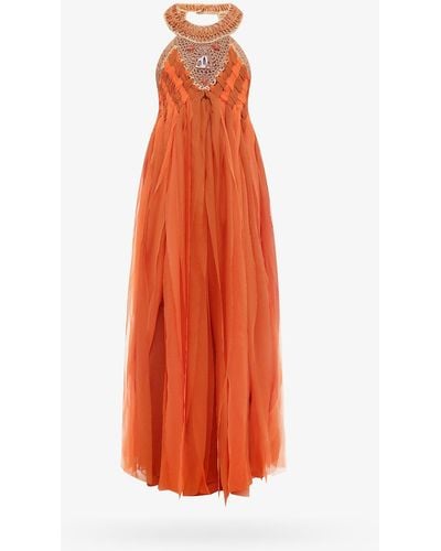 Alberta Ferretti Crew Neck Silk Closure With Zip Long Dresses - Orange