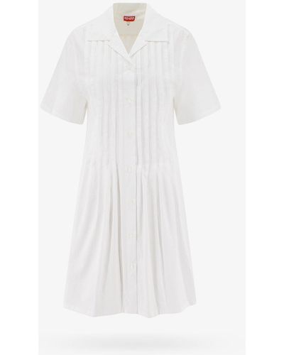 KENZO Short Sleeve Cotton Closure With Buttons Dresses - White