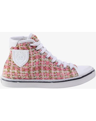 Saint Laurent Bedford Tweed And Leather Trainers - Pink