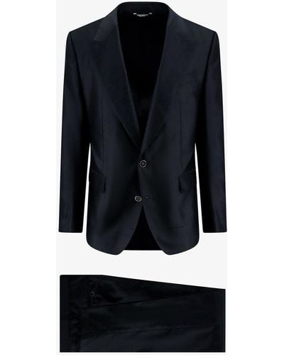 Dolce & Gabbana Silk Peak Lapel Suits - Blue