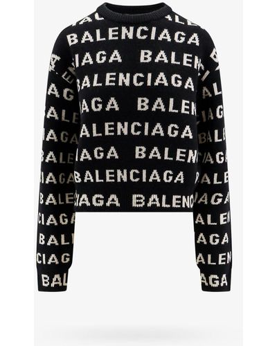 Balenciaga Allover Logo Wool Sweater - Black