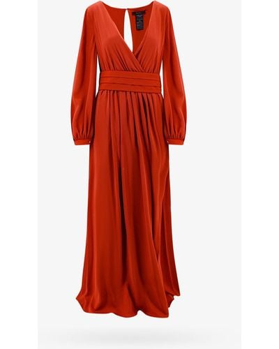 Max Mara V-neck Long Sleeves Silk Long Dresses - Red