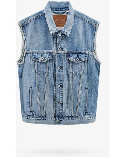 Levi's Sleeveless Cotton Closure With Metal Buttons Jackets - Blue