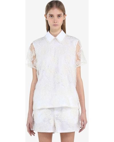 N°21 Floral-embroidered Blouse - White