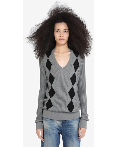 N°21 Diamond-jacquard Cotton Sweater - Gray