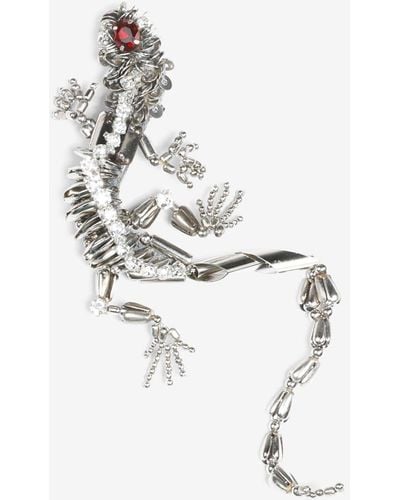 N°21 Crystal-embellished Lizard Brooch - Metallic