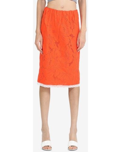 N°21 Floral-appliqué Skirt - Orange