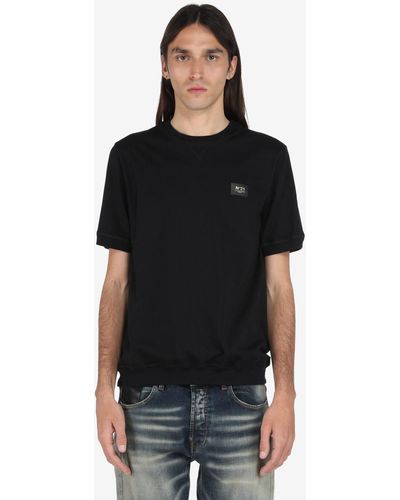 N°21 T-shirt en coton à patch logo - Noir