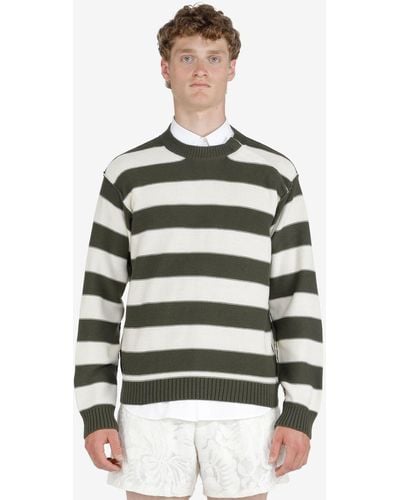 N°21 Button-shoulder Striped Sweater - White