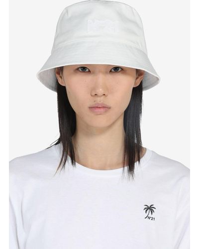 N°21 Logo-Appliqué Bucket Hat - Blanc
